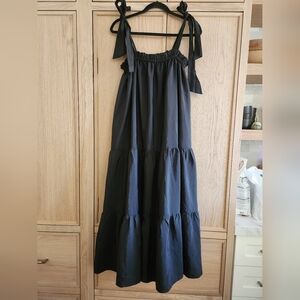 Aura Black Sleeveless Maxi Sundress Tie Shoulder Straps Tiered‎ Flowy